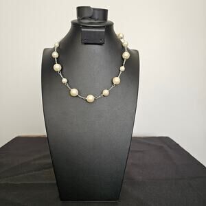 Vintage-Inspired Pearl Station Necklace – Cream Faux Pearls on Silver-Tone Chain